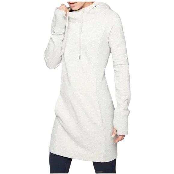 Athleta Dresses & Skirts - Athleta Cozy Karma Beige Pullover Boho Hoodie Dress XS Faux Pockets Stretch Soft